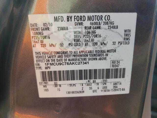 Photo 9 VIN: 1FMCU9C78AKC27341 - FORD ESCAPE XLS 