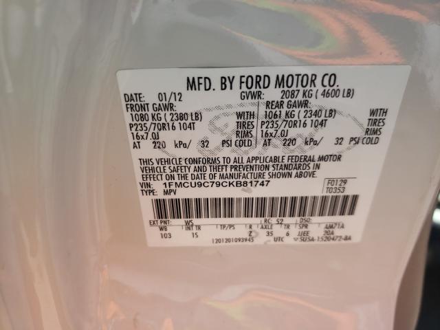 Photo 9 VIN: 1FMCU9C79CKB81747 - FORD ESCAPE XLS 