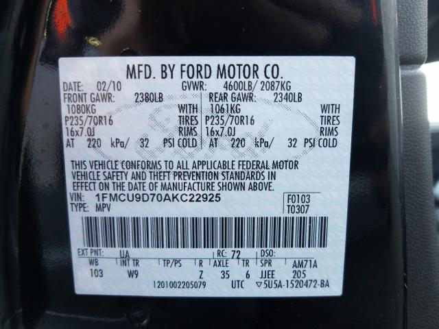 Photo 9 VIN: 1FMCU9D70AKC22925 - FORD ESCAPE XLT 