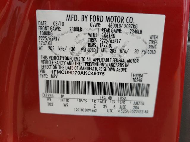 Photo 9 VIN: 1FMCU9D70AKC46075 - FORD ESCAPE XLT 