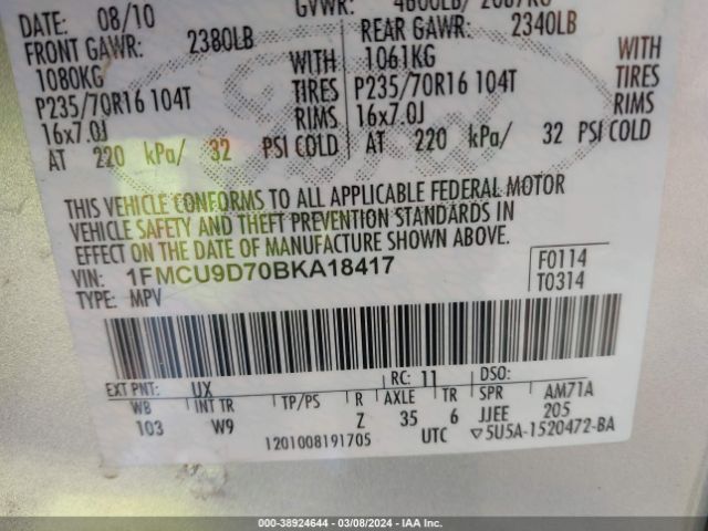 Photo 8 VIN: 1FMCU9D70BKA18417 - FORD ESCAPE 