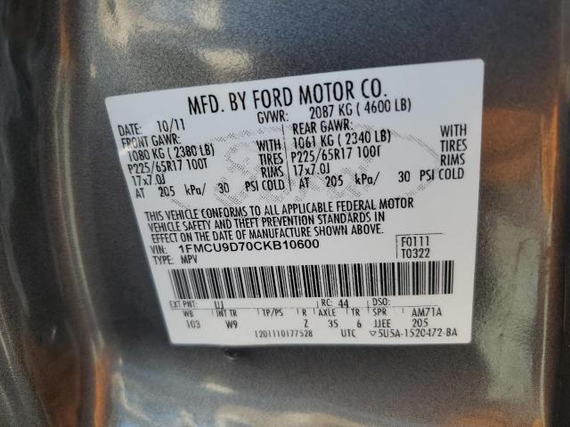 Photo 12 VIN: 1FMCU9D70CKB10600 - FORD ESCAPE XLT 