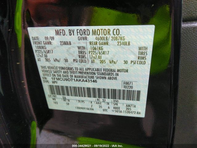 Photo 8 VIN: 1FMCU9D71AKA43146 - FORD ESCAPE 