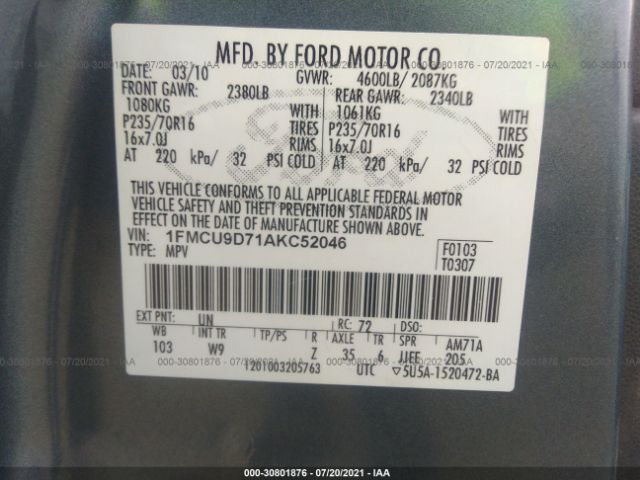 Photo 8 VIN: 1FMCU9D71AKC52046 - FORD ESCAPE 