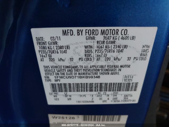 Photo 8 VIN: 1FMCU9D71BKB99348 - FORD ESCAPE 