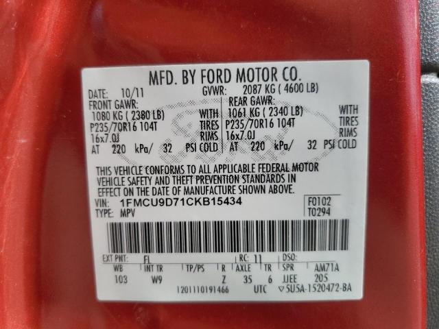 Photo 12 VIN: 1FMCU9D71CKB15434 - FORD ESCAPE XLT 