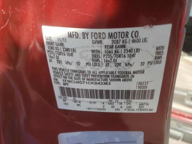 Photo 12 VIN: 1FMCU9D71CKB43363 - FORD ESCAPE XLT 