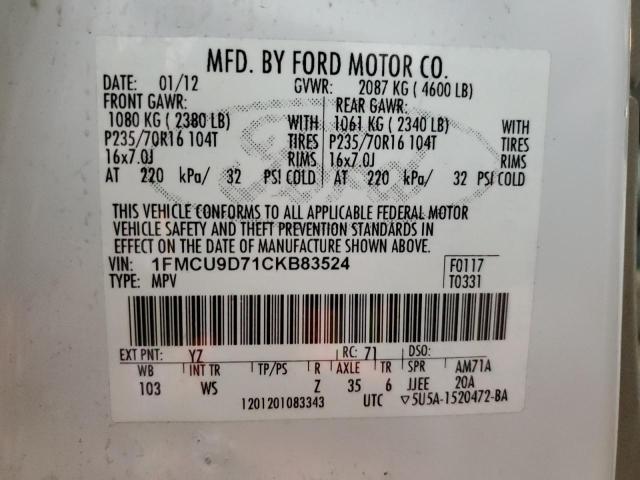 Photo 12 VIN: 1FMCU9D71CKB83524 - FORD ESCAPE 