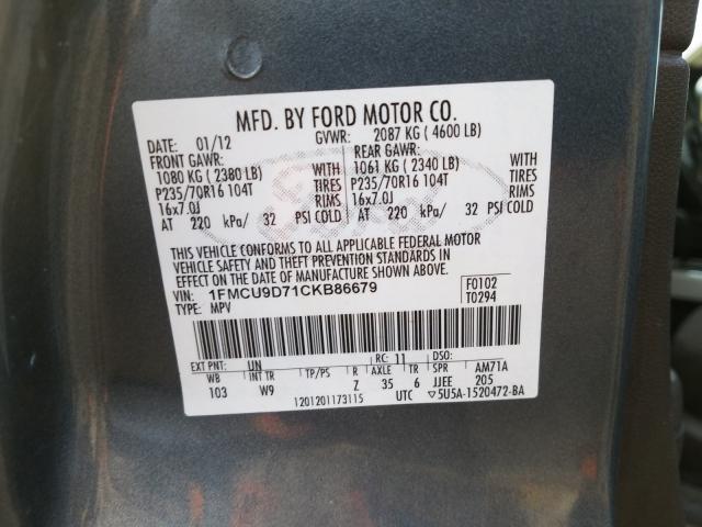 Photo 9 VIN: 1FMCU9D71CKB86679 - FORD ESCAPE XLT 