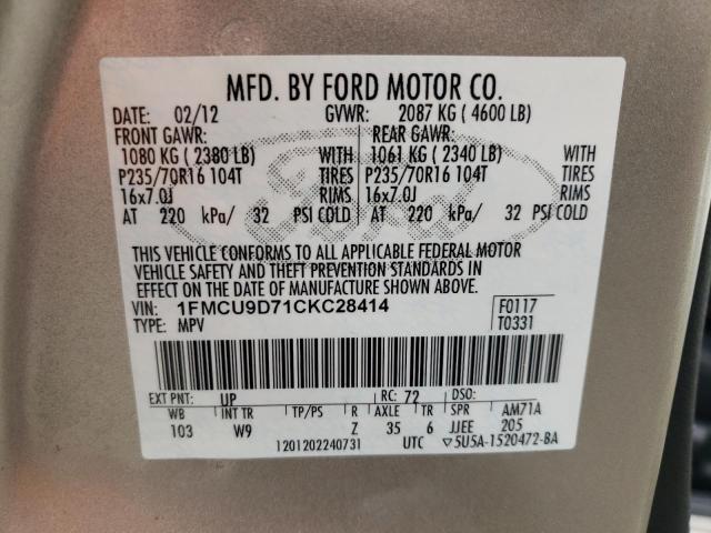 Photo 12 VIN: 1FMCU9D71CKC28414 - FORD ESCAPE 