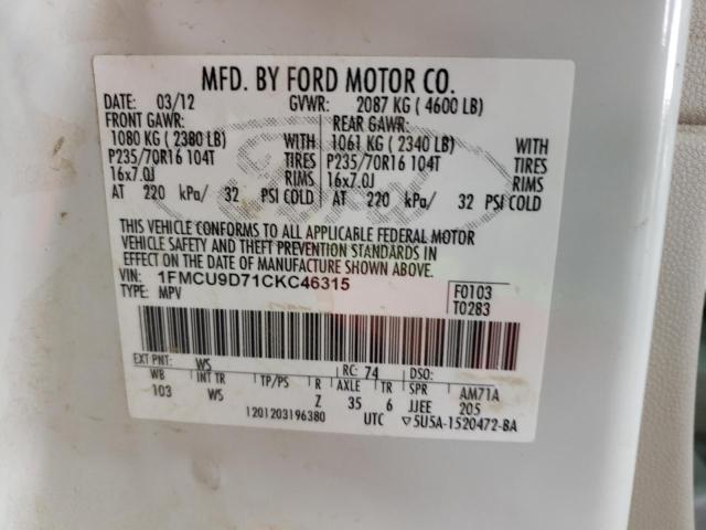 Photo 9 VIN: 1FMCU9D71CKC46315 - FORD ESCAPE XLT 