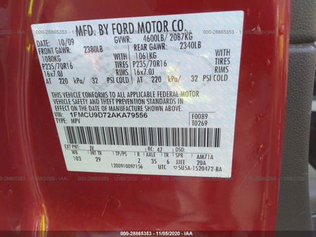 Photo 8 VIN: 1FMCU9D72AKA79556 - FORD ESCAPE 