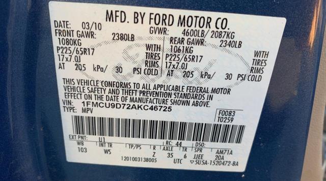 Photo 9 VIN: 1FMCU9D72AKC46725 - FORD ESCAPE XLT 