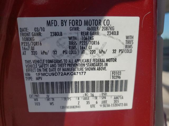 Photo 12 VIN: 1FMCU9D72AKC47177 - FORD ESCAPE XLT 