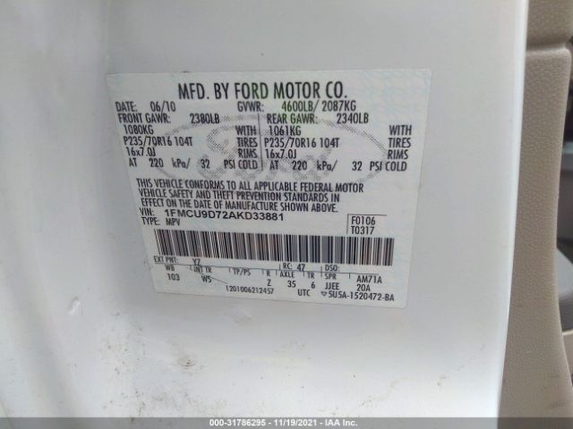 Photo 8 VIN: 1FMCU9D72AKD33881 - FORD ESCAPE 