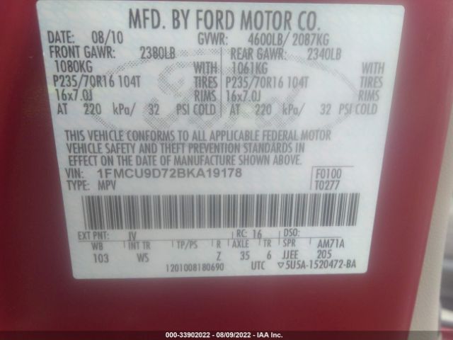 Photo 8 VIN: 1FMCU9D72BKA19178 - FORD ESCAPE 