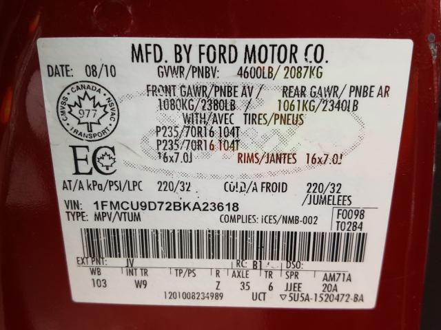 Photo 9 VIN: 1FMCU9D72BKA23618 - FORD ESCAPE XLT 