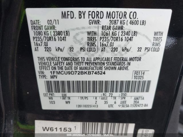 Photo 8 VIN: 1FMCU9D72BKB74524 - FORD ESCAPE 