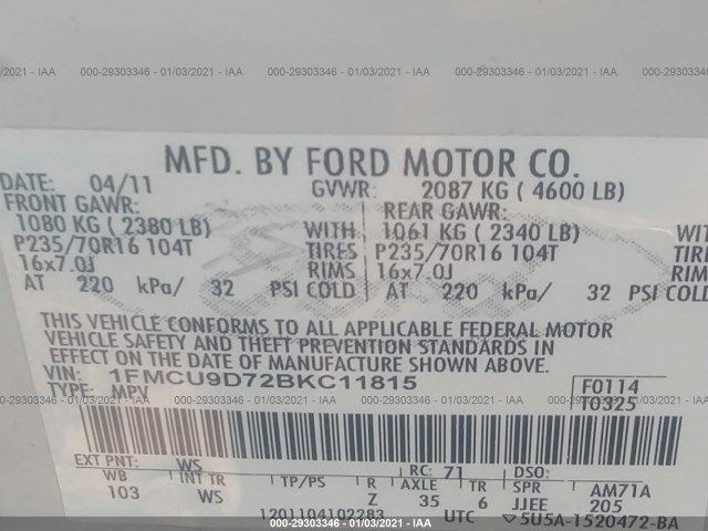 Photo 8 VIN: 1FMCU9D72BKC11815 - FORD ESCAPE 