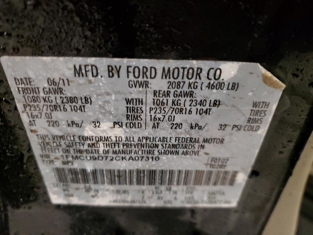 Photo 12 VIN: 1FMCU9D72CKA07310 - FORD ESCAPE 