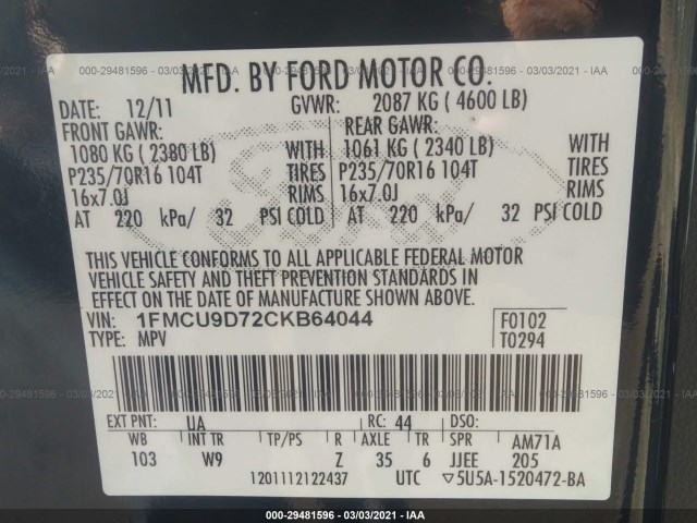 Photo 8 VIN: 1FMCU9D72CKB64044 - FORD ESCAPE 