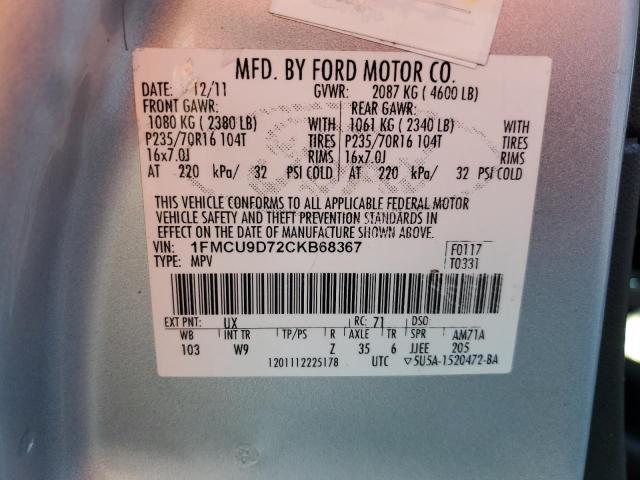 Photo 11 VIN: 1FMCU9D72CKB68367 - FORD ESCAPE XLT 