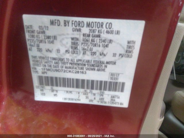 Photo 8 VIN: 1FMCU9D72CKC28163 - FORD ESCAPE 