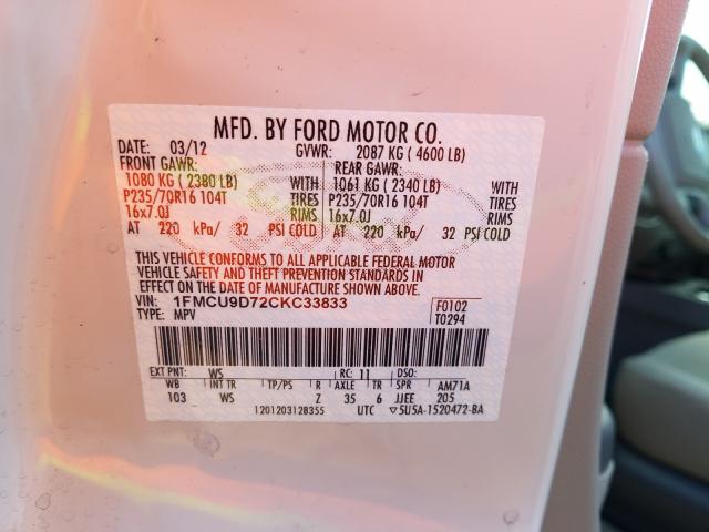 Photo 9 VIN: 1FMCU9D72CKC33833 - FORD ESCAPE XLT 