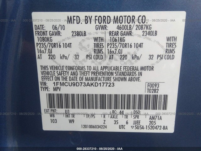 Photo 8 VIN: 1FMCU9D73AKD17723 - FORD ESCAPE 