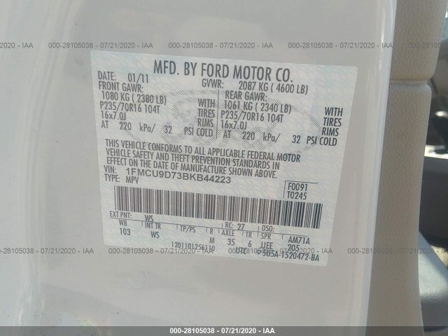 Photo 8 VIN: 1FMCU9D73BKB44223 - FORD ESCAPE 