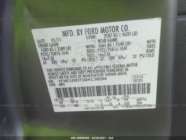 Photo 8 VIN: 1FMCU9D73BKC38294 - FORD ESCAPE 