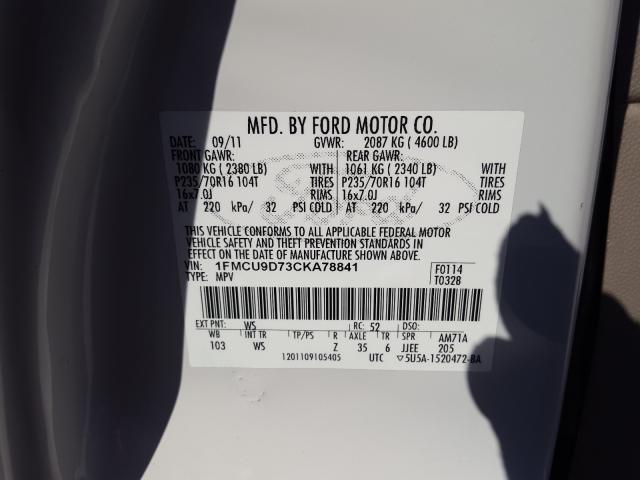 Photo 9 VIN: 1FMCU9D73CKA78841 - FORD ESCAPE XLT 