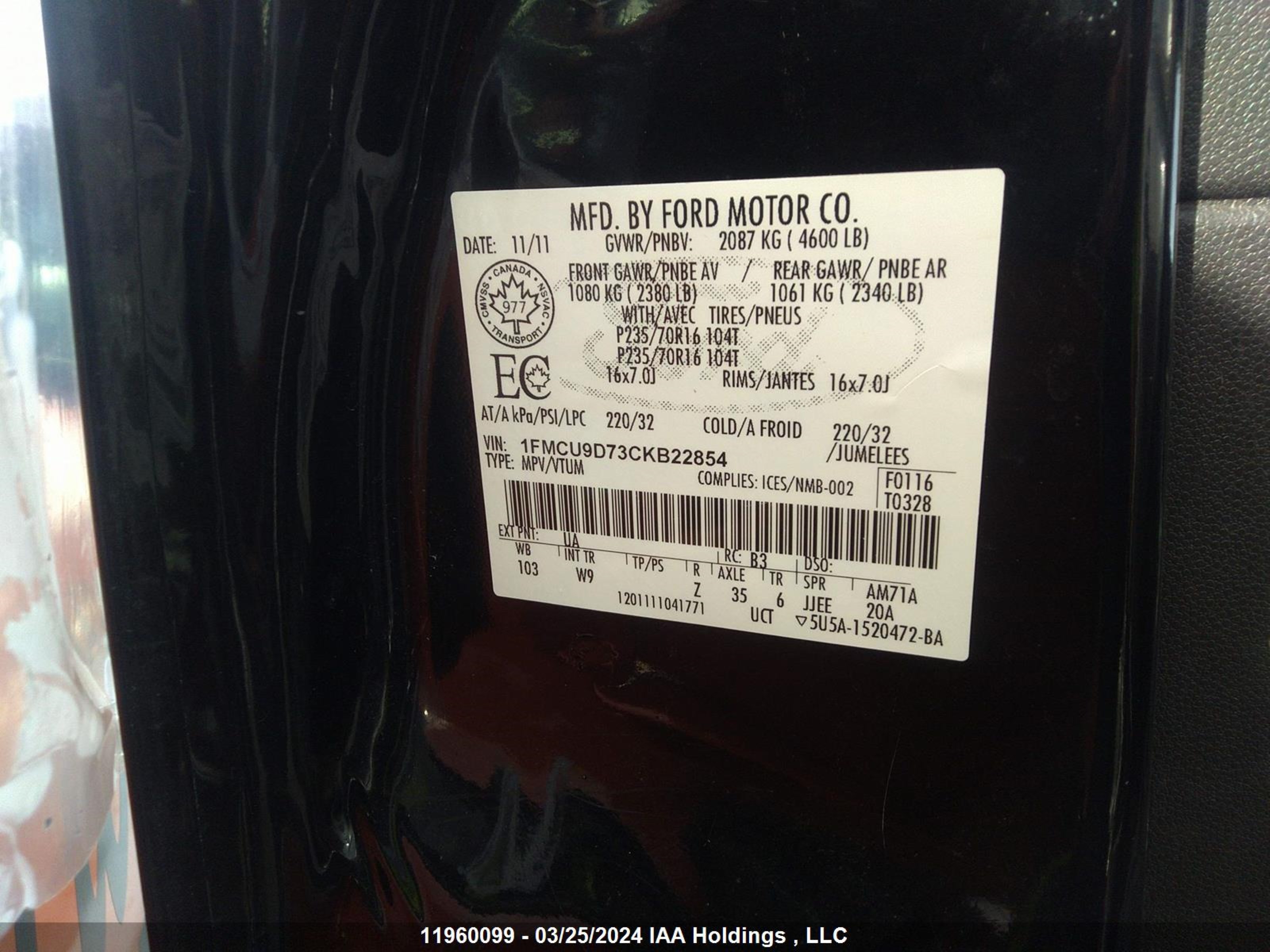 Photo 8 VIN: 1FMCU9D73CKB22854 - FORD ESCAPE 