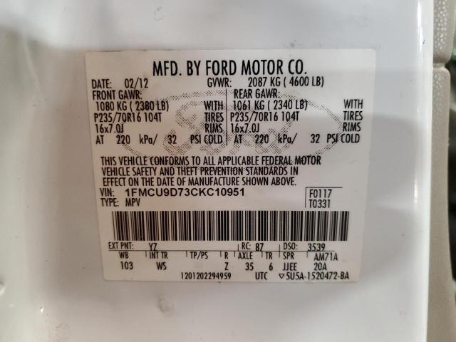 Photo 11 VIN: 1FMCU9D73CKC10951 - FORD ESCAPE XLT 