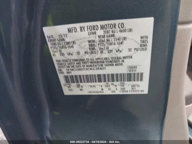 Photo 8 VIN: 1FMCU9D73CKC35431 - FORD ESCAPE 