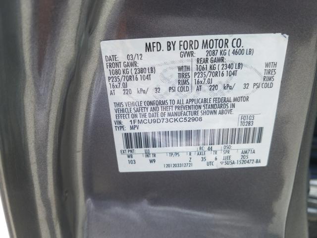 Photo 9 VIN: 1FMCU9D73CKC52908 - FORD ESCAPE XLT 