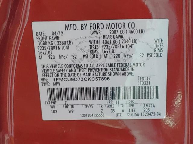 Photo 11 VIN: 1FMCU9D73CKC57896 - FORD ESCAPE 