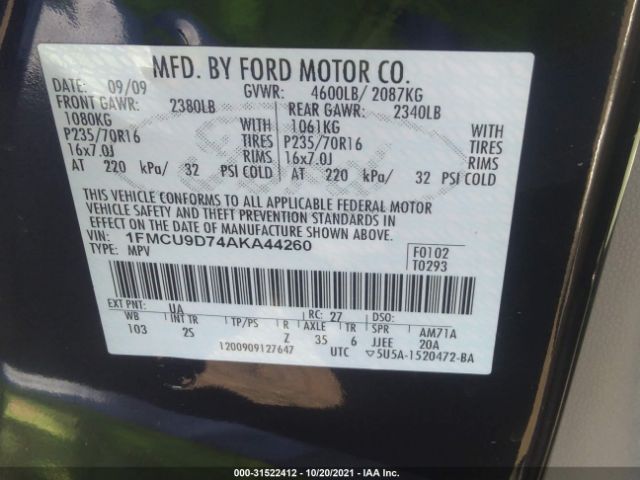 Photo 8 VIN: 1FMCU9D74AKA44260 - FORD ESCAPE 