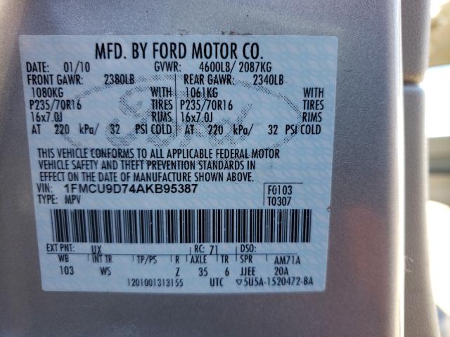 Photo 9 VIN: 1FMCU9D74AKB95387 - FORD ESCAPE XLT 