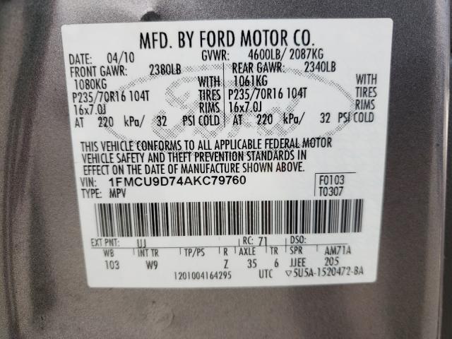 Photo 9 VIN: 1FMCU9D74AKC79760 - FORD ESCAPE XLT 