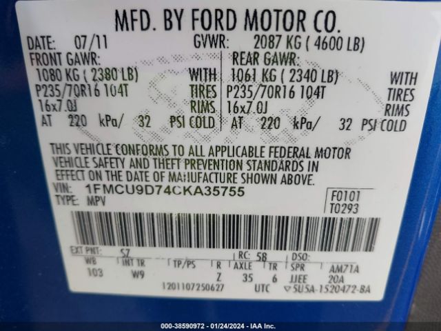 Photo 8 VIN: 1FMCU9D74CKA35755 - FORD ESCAPE 