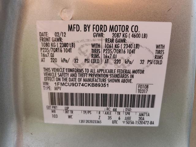 Photo 12 VIN: 1FMCU9D74CKB89351 - FORD ESCAPE XLT 