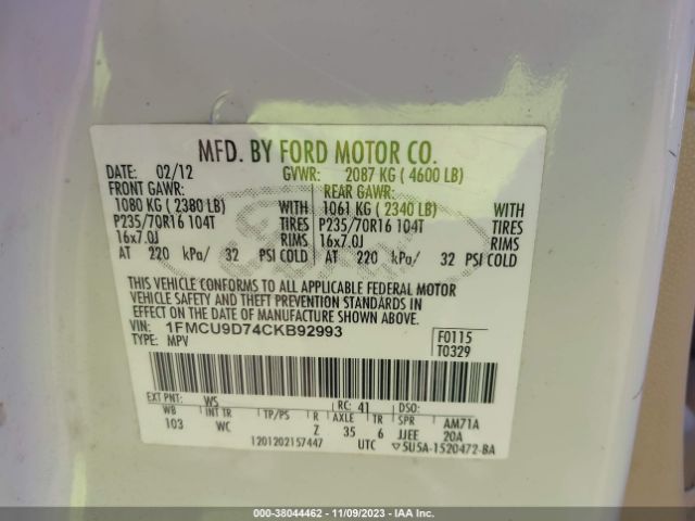 Photo 8 VIN: 1FMCU9D74CKB92993 - FORD ESCAPE 