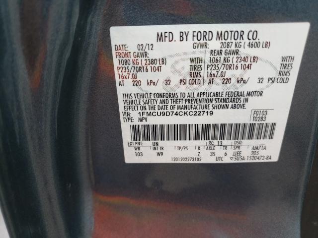 Photo 9 VIN: 1FMCU9D74CKC22719 - FORD ESCAPE XLT 