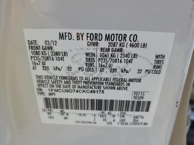 Photo 12 VIN: 1FMCU9D74CKC49175 - FORD ESCAPE 