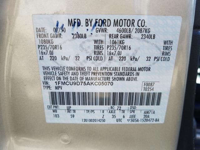 Photo 9 VIN: 1FMCU9D75AKC05070 - FORD ESCAPE XLT 