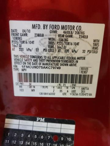 Photo 12 VIN: 1FMCU9D75AKC79749 - FORD ESCAPE XLT 