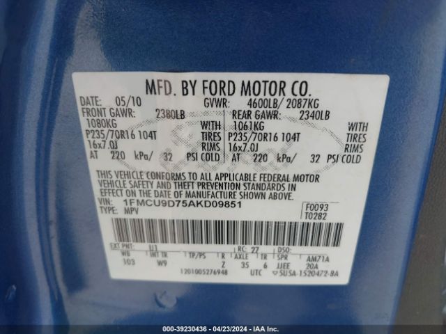 Photo 8 VIN: 1FMCU9D75AKD09851 - FORD ESCAPE 