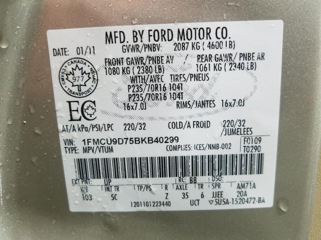 Photo 9 VIN: 1FMCU9D75BKB40299 - FORD ESCAPE XLT 