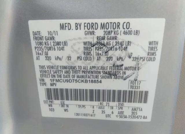 Photo 8 VIN: 1FMCU9D75CKB18854 - FORD ESCAPE 